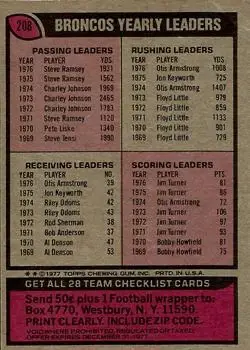 1977 Topps #208 - Card #208 - Denver Broncos