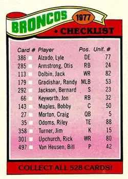 1977 Topps #208 - Card #208 - Denver Broncos