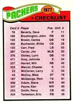 1977 Topps #210 - Card #210 - Green Bay Packers