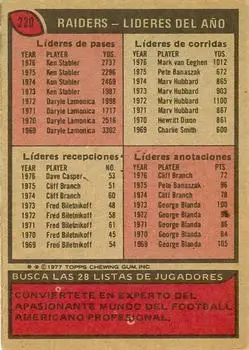 1977 Topps Mexican #220 - Card #220 - Oakland Raiders