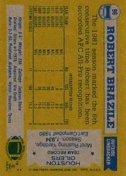 1982 Topps #96 - Robert Brazile - Houston Oilers