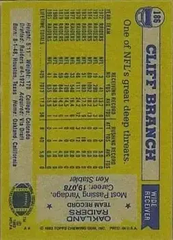 1982 Topps #186 - Cliff Branch - Oakland Raiders