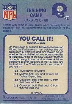 1981 Fleer Team Action #72 - Card #72 - Pittsburgh Steelers