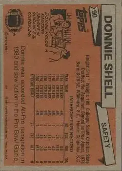 1981 Topps #90 - Donnie Shell - Pittsburgh Steelers