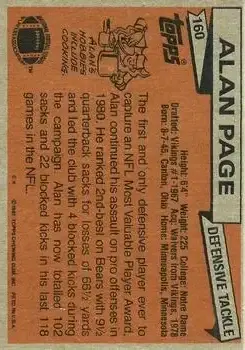 1981 Topps #160 - Alan Page - Chicago Bears