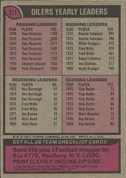 1977 Topps #211 - Card #211 - Houston Oilers