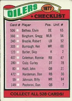 1977 Topps #211 - Card #211 - Houston Oilers