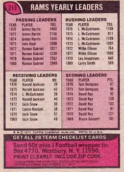 1977 Topps #213 - Card #213 - Los Angeles Rams - Back