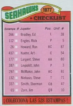 1977 Topps Mexican #226 - Card #226 - Seattle Seahawks