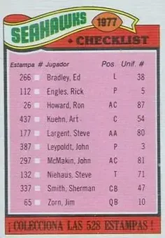 1977 Topps Mexican #226 - Card #226 - Seattle Seahawks