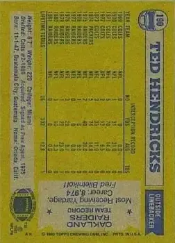1982 Topps #190 - Ted Hendricks - Oakland Raiders