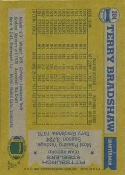 1982 Topps #204 - Terry Bradshaw - Pittsburgh Steelers