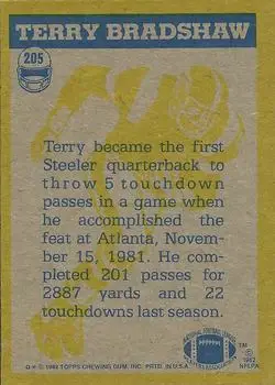 1982 Topps #205 - Terry Bradshaw - Pittsburgh Steelers
