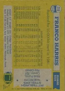1982 Topps #211 - Franco Harris - Pittsburgh Steelers