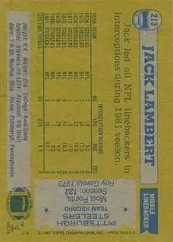 1982 Topps #213 - Jack Lambert - Pittsburgh Steelers