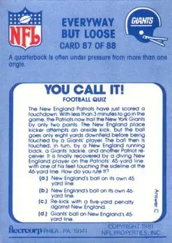1981 Fleer Team Action #87 - Card #87 - New York Giants