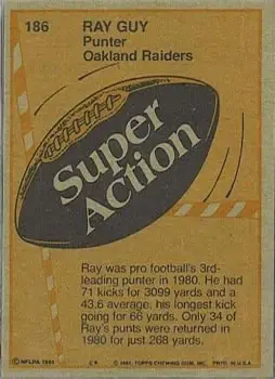 1981 Topps #186 - Ray Guy - Oakland Raiders