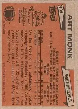 1981 Topps #194 - Art Monk - Washington Redskins