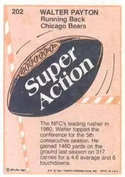 1981 Topps #202 - Walter Payton - Chicago Bears
