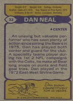 1979 Topps #32 - Dan Neal - Chicago Bears