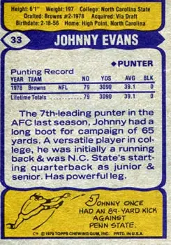 1979 Topps #33 - Johnny Evans - Cleveland Browns
