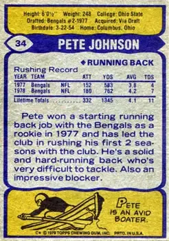 1979 Topps #34 - Pete Johnson - Cincinnati Bengals