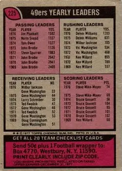 1977 Topps #225 - Card #225 - San Francisco 49ers - Back 1977 Topps #225 - Card #225 - San Francisco 49ers - Back