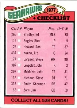 1977 Topps #226 - Card #226 - Seattle Seahawks
