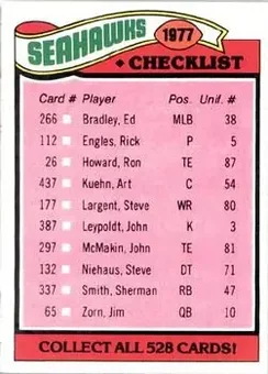 1977 Topps #226 - Card #226 - Seattle Seahawks