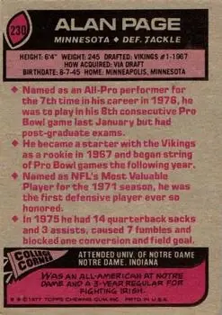 1977 Topps #230 - Alan Page - Minnesota Vikings