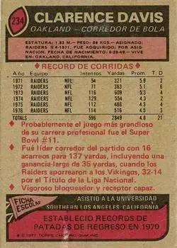 1977 Topps Mexican #234 - Clarence Davis - Oakland Raiders