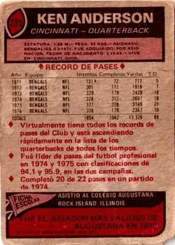 1977 Topps Mexican #235 - Ken Anderson - Cincinnati Bengals - Back