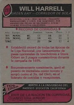 1977 Topps Mexican #237 - Will Harrell - Green Bay Packers