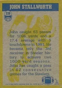 1982 Topps #220 - John Stallworth - Pittsburgh Steelers