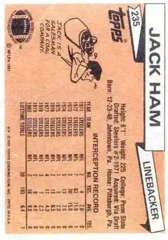 1981 Topps #235 - Jack Ham - Pittsburgh Steelers
