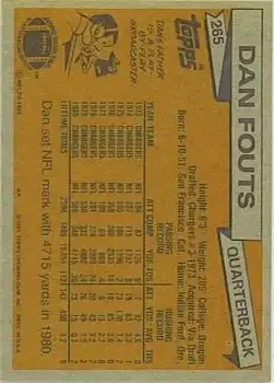 1981 Topps #265 - Dan Fouts - San Diego Chargers