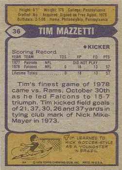1979 Topps #36 - Tim Mazzetti - Atlanta Falcons