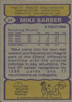 1979 Topps #37 - Mike Barber - Houston Oilers