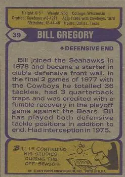 1979 Topps #39 - Bill Gregory - Seattle Seahawks