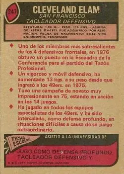 1977 Topps Mexican #247 - Cleveland Elam - San Francisco 49ers