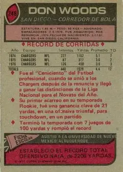 1977 Topps Mexican #248 - Don Woods - San Diego Chargers