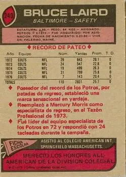 1977 Topps Mexican #249 - Bruce Laird - Baltimore Colts