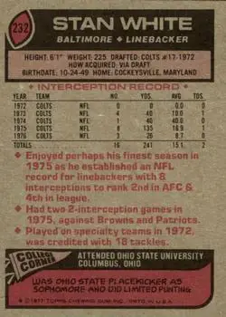 1977 Topps #232 - Stan White - Baltimore Colts