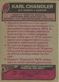 1977 Topps #236 - Karl Chandler - New York Giants