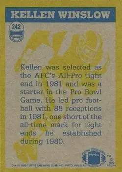 1982 Topps #242 - Kellen Winslow Sr. (b.1957 TE) - San Diego Chargers - Back 1982 Topps #242 - Kellen Winslow Sr. (b.1957 TE) - San Diego Chargers - Back