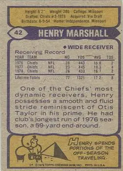 1979 Topps #42 - Henry Marshall - Kansas City Chiefs