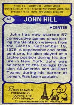 1979 Topps #43 - John Hill - New Orleans Saints