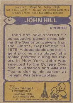 1979 Topps #43 - John Hill - New Orleans Saints