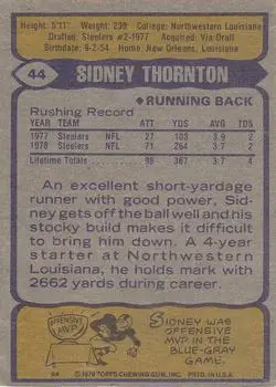 1979 Topps #44 - Sidney Thornton - Pittsburgh Steelers