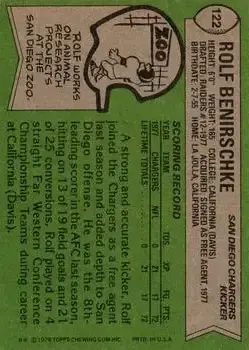 1978 Topps #122 - Rolf Benirschke - San Diego Chargers